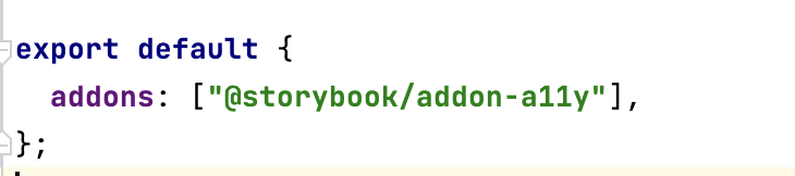 A code snippet showing how to add storybook addon a11y to next.js project